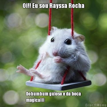 Oi!! Eu sou Rayssa Rocha Dobumbum guloso e da boca
magica!!!