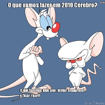 O que vamos fazer em 2019 Crebro? O que fazemos todo ano: tentar emagrecer
e ficar rico!!!