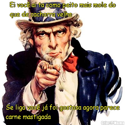 Ei voc ai ta como peito mais mole do
que de cachorra velha Se liga voc j foi gostosa agora parece
carne mastigada 