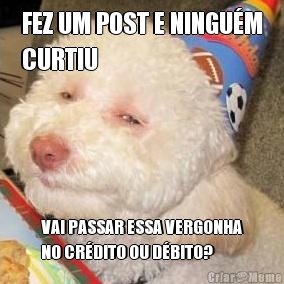 FEZ UM POST E NINGUM
CURTIU VAI PASSAR ESSA VERGONHA
NO CRDITO OU DBITO?