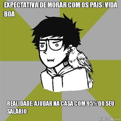 EXPECTATIVA DE MORAR COM OS PAIS: VIDA
BOA REALIDADE: AJUDAR NA CASA COM 95% DO SEU
SALRIO