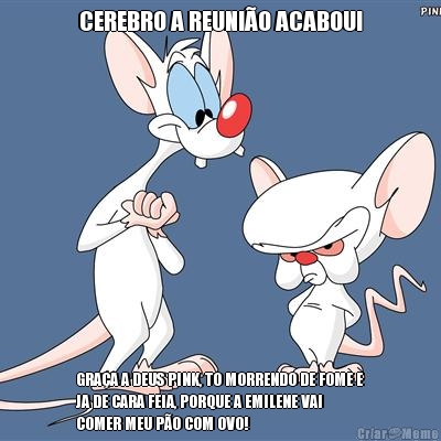 CEREBRO A REUNIO ACABOU! GRAA A DEUS PINK, TO MORRENDO DE FOME E
JA DE CARA FEIA, PORQUE A EMILENE VAI
COMER MEU PO COM OVO!