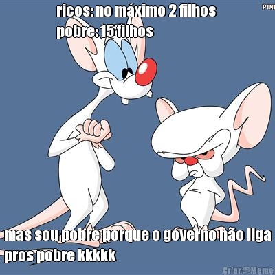 ricos: no mximo 2 filhos 
pobre: 15 filhos mas sou pobre porque o governo no liga
pros pobre kkkkk