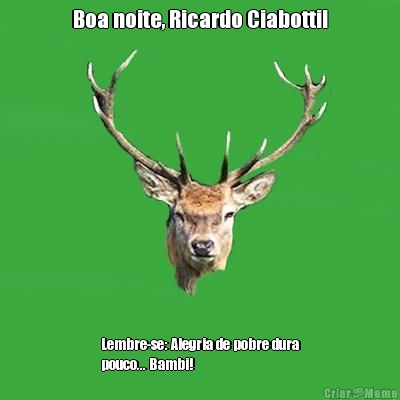 Boa noite, Ricardo Ciabotti! Lembre-se: Alegria de pobre dura
pouco... Bambi!