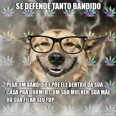 SE DEFENDE TANTO BANDIDO PEGA UM BANDIDO E PE ELE DENTRO DA SUA
CASA PRA DORMIR COM SUA MULHER, SUA ME
OU SUA FILHA SEU FDP