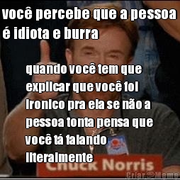 voc percebe que a pessoa
 idiota e burra quando voc tem que
explicar que voc foi
ironico pra ela se no a
pessoa tonta pensa que
voc t falando
literalmente