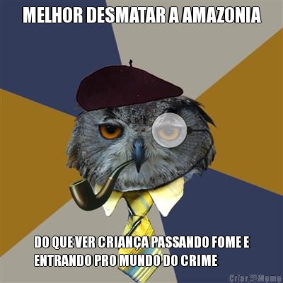 MELHOR DESMATAR A AMAZONIA DO QUE VER CRIANA PASSANDO FOME E
ENTRANDO PRO MUNDO DO CRIME