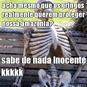 acha mesmo que os gringos
realmente querem proteger
nossa amazonia? sabe de nada inocente
kkkkk