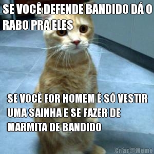 SE VOC DEFENDE BANDIDO D O
RABO PRA ELES SE VOC FOR HOMEM  S VESTIR
UMA SAINHA E SE FAZER DE
MARMITA DE BANDIDO