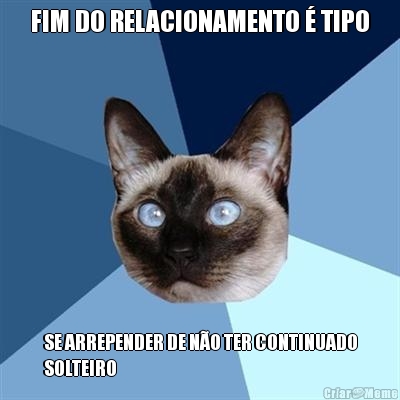 FIM DO RELACIONAMENTO  TIPO SE ARREPENDER DE NO TER CONTINUADO
SOLTEIRO