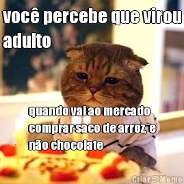 voc percebe que virou
adulto quando vai ao mercado
comprar saco de arroz, e
no chocolate