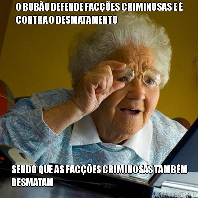 O BOBO DEFENDE FACES CRIMINOSAS E 
CONTRA O DESMATAMENTO SENDO QUE AS FACES CRIMINOSAS TAMBM
DESMATAM