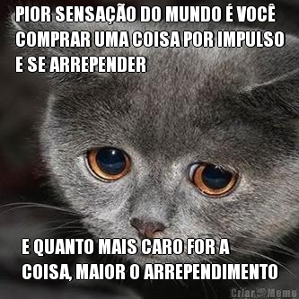 PIOR SENSAO DO MUNDO  VOC
COMPRAR UMA COISA POR IMPULSO
E SE ARREPENDER E QUANTO MAIS CARO FOR A
COISA, MAIOR O ARREPENDIMENTO