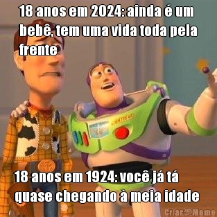 18 anos em 2024: ainda  um
beb, tem uma vida toda pela
frente 18 anos em 1924: voc j t
quase chegando  meia idade 